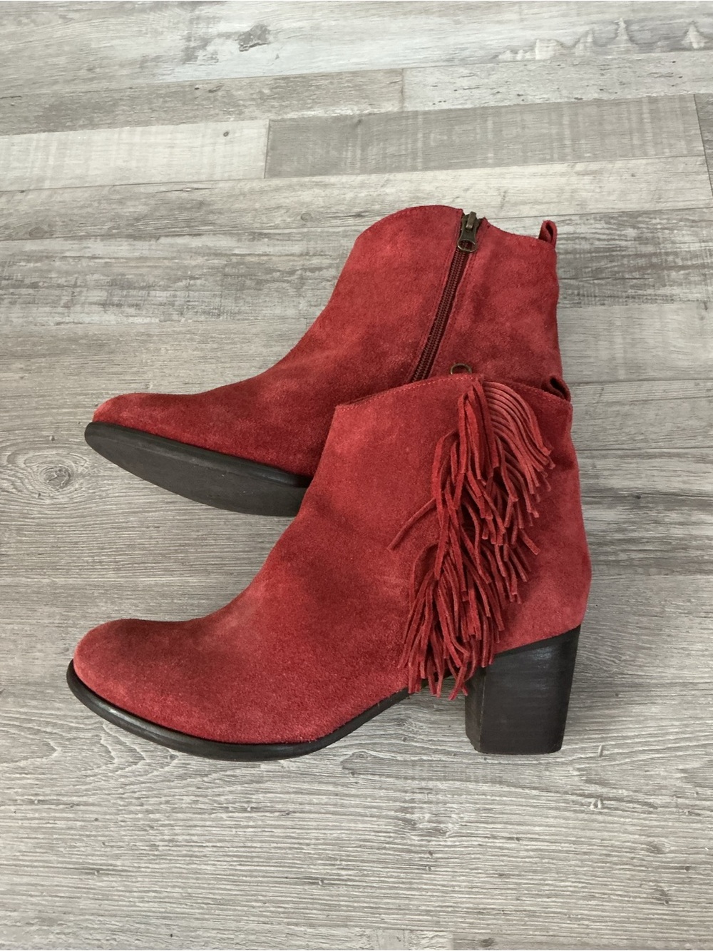 Matisse "Cloey" Red Suede Fringe Ankle Boots